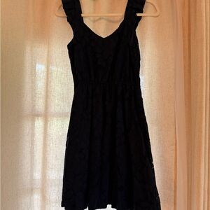 Monteau Elegant Dark Blue Floral Lace Mini Dress